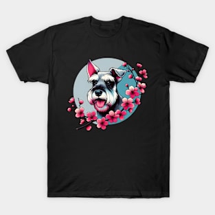 Standard Schnauzer Welcomes Spring with Cherry Blossoms T-Shirt